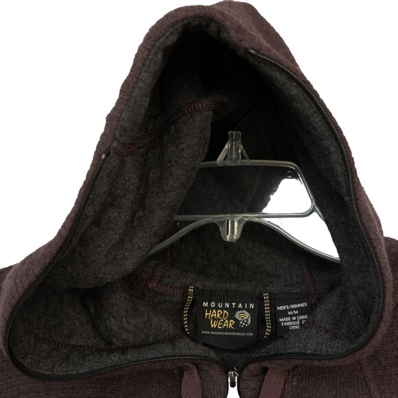 Mountain Hardwear Wool Hoodie Mens Fully Zip Knit Maroon Face Cover Hooded Coat - Picture 9 of 15